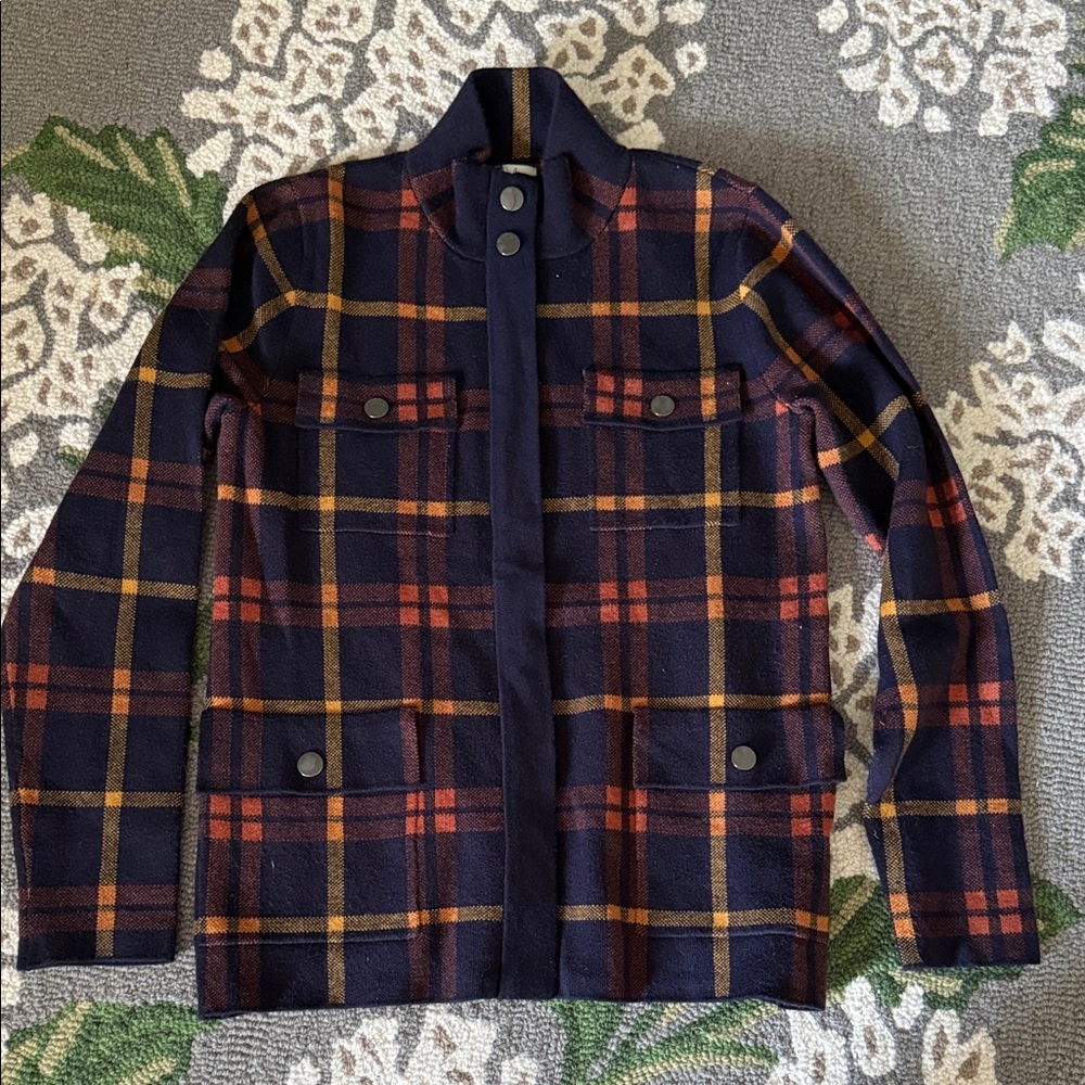 Joie Womens Plaid Jacket - Navy and Orange S